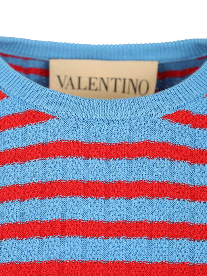 Valentino Garavani Ribbed And Striped Cotton T-Shirt - Blu | 3862050f385c3f5cdb7da07627a480c8fd241a73