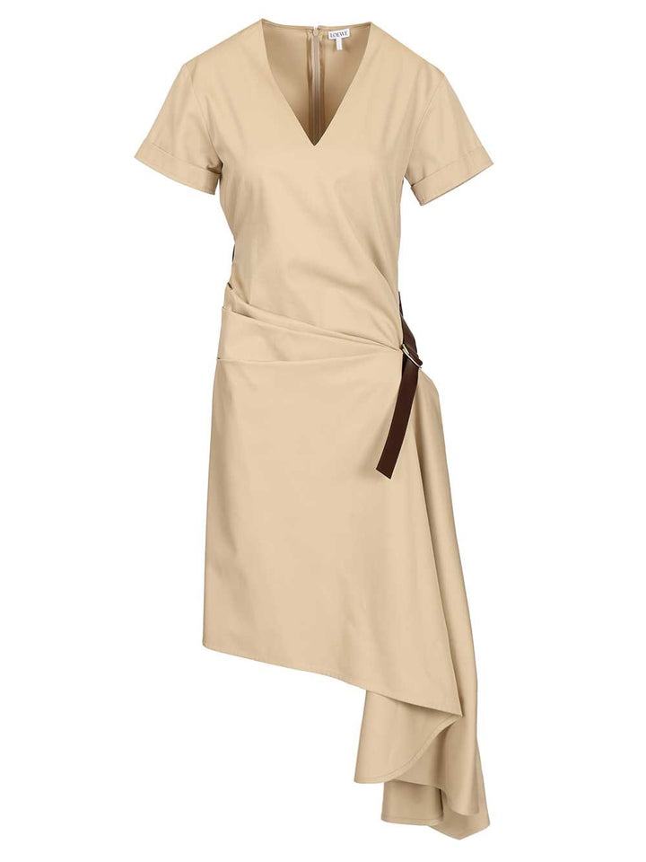 Loewe Belted Dress In Cotton And Silk Abiti - Beige | 32f481cbd74919d16747322accdb1089243fd84b