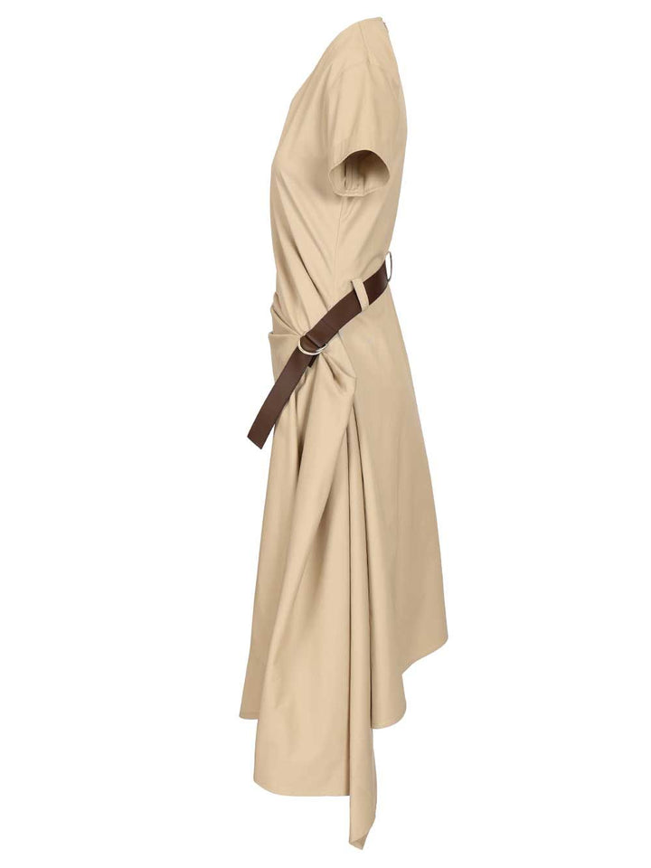 Loewe Belted Dress In Cotton And Silk Abiti - Beige | 1e7d86fef3d1e7df2363ad861908ae62449a0643