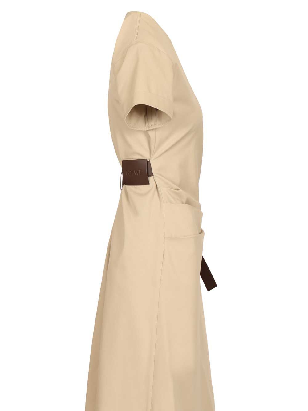 Loewe Belted Dress In Cotton And Silk Abiti - Beige | d60be538746205988bbfc7d02813dcf2b7e40ed9