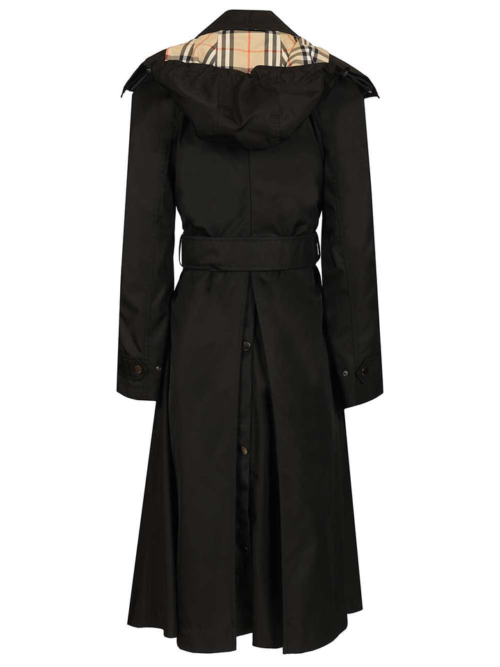 Burberry Long Car Coat With Hood Coats - Nero | 9c32c1ce28a2e32b05540c18beeb097f6c2f931e