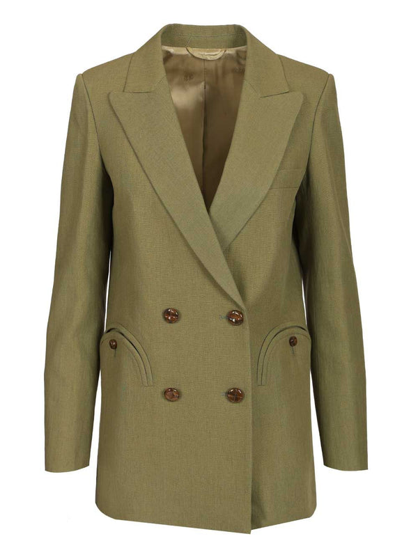 Green Linen Double-Breasted Blazer Giacche Verde