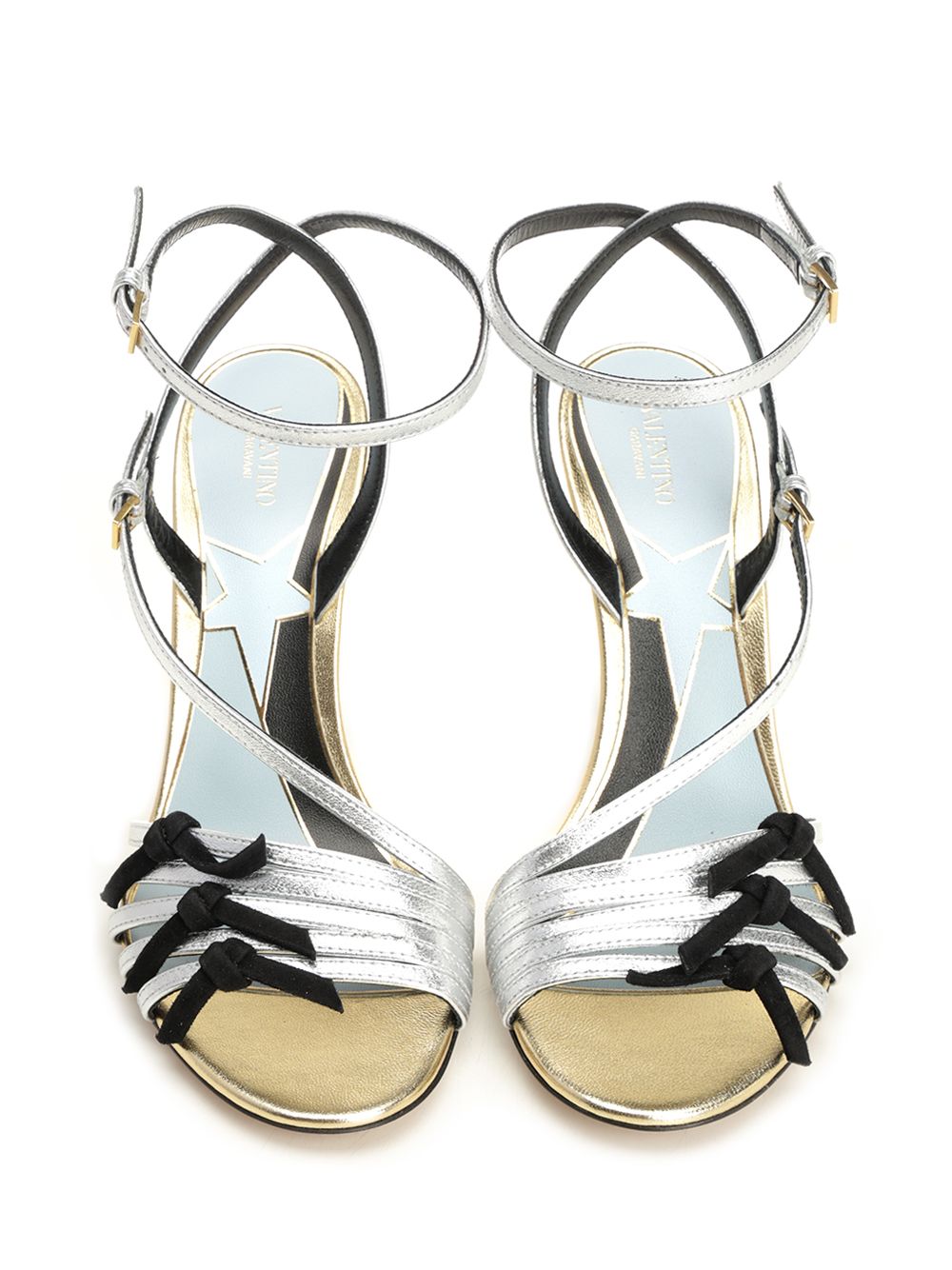 Valentino Garavani Nodine Sandal In Laminated Nappa Sandali - Silver | 34c54fafde025c3127392a05927839c19d74e273