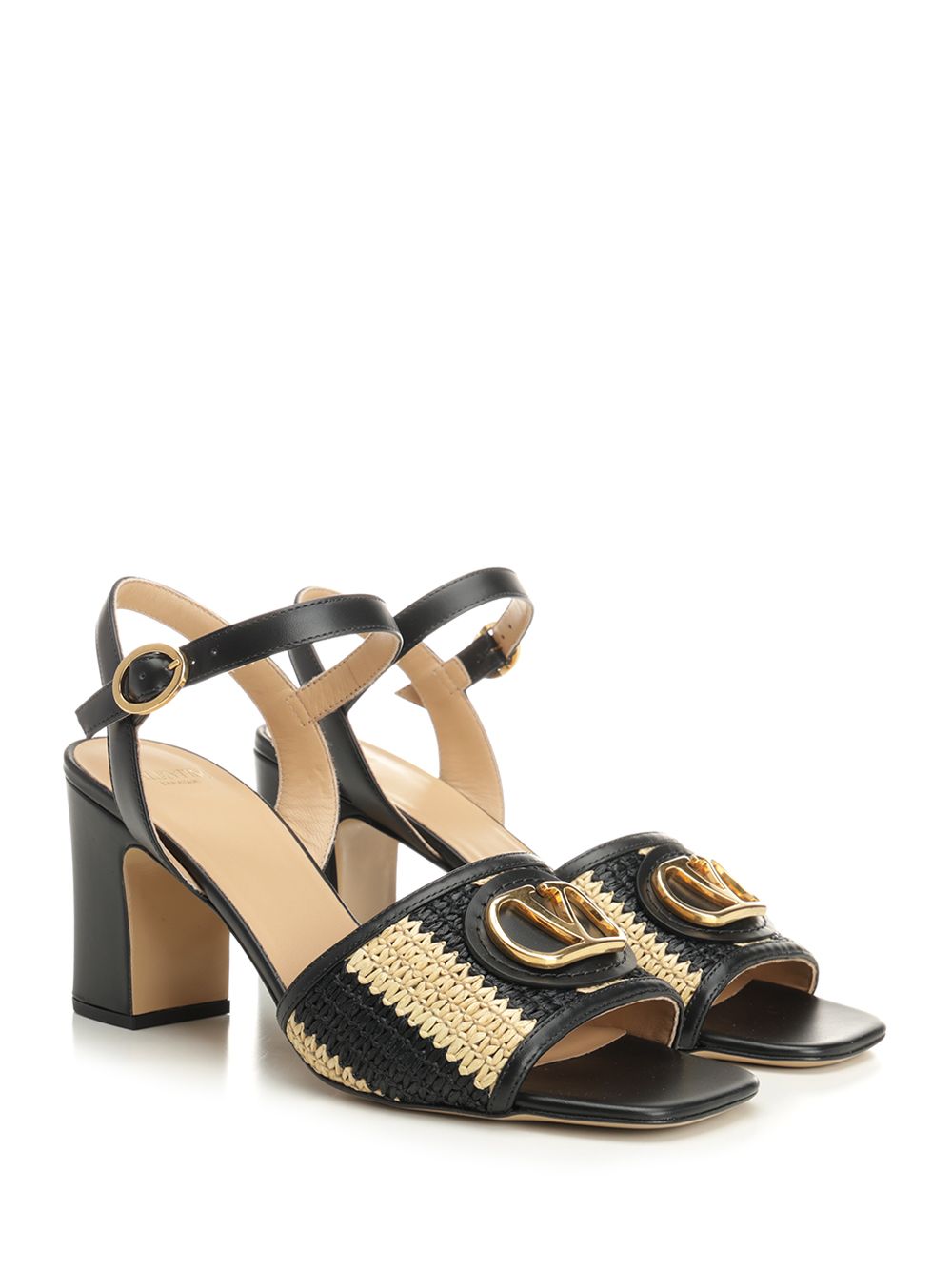 Valentino Garavani Striped Raffia And Leather Sandali - Nero | ddea715e0944ae76f31b885c624dd31a9145464e