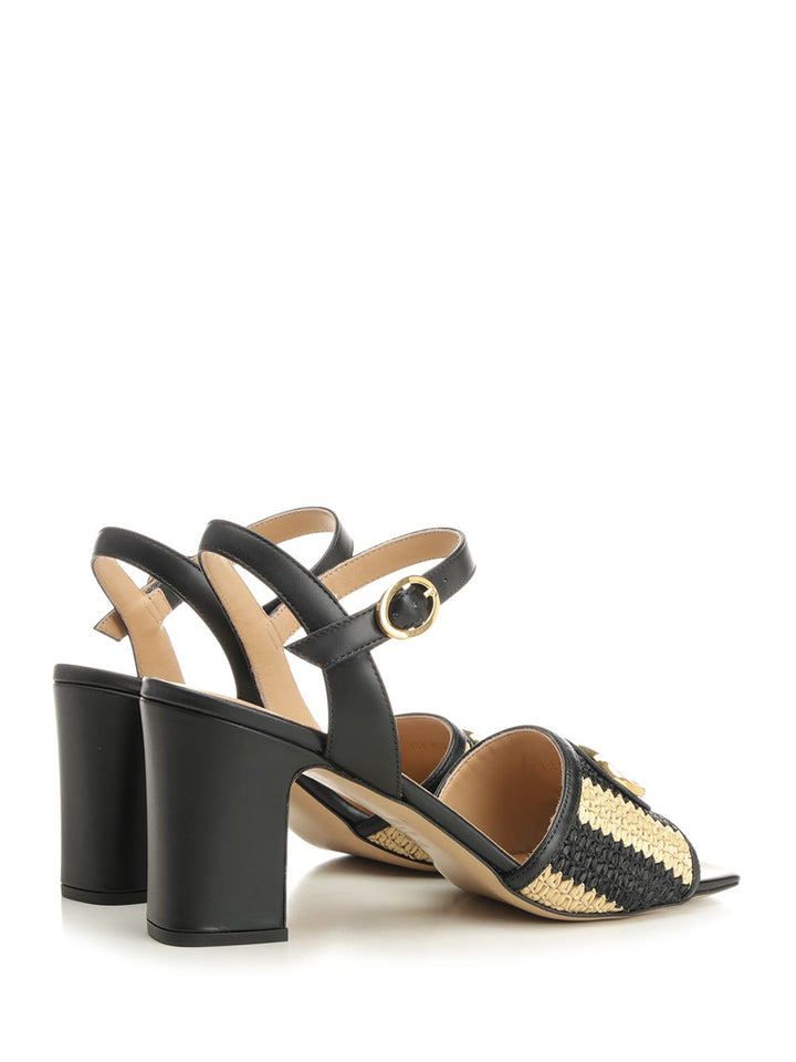 Valentino Garavani Striped Raffia And Leather Sandali - Nero | 20439d551a842c0a5f9939bd5e02827456a45643