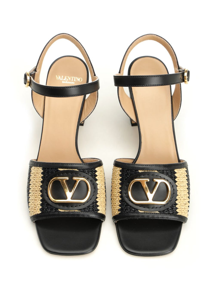 Valentino Garavani Striped Raffia And Leather Sandali - Nero | 916d75e062442ce49df6ddbcdcfa55bc471f969d