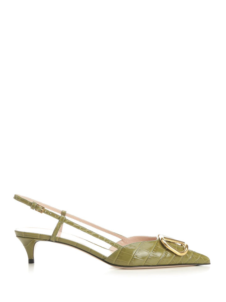 Valentino Garavani Vlogo Signature Slingback In Leather Decollete - Verde | a36b7acc5d92557abe856310ea75aac367b1371d