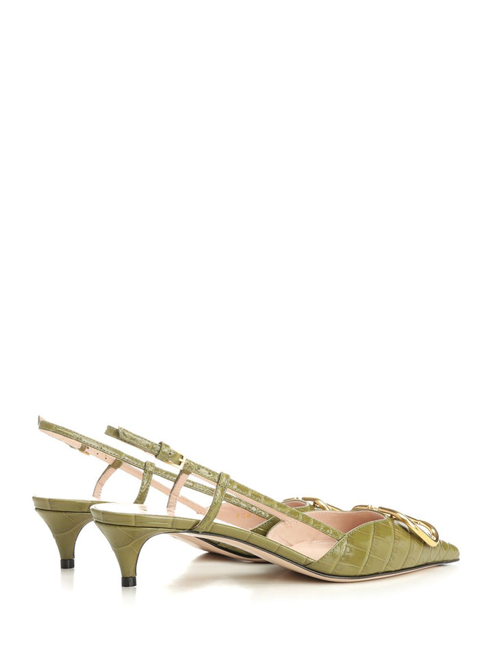 Valentino Garavani Vlogo Signature Slingback In Leather Decollete - Verde | b581a294a1d7f20f2d926c2959ff06c46407d9fb