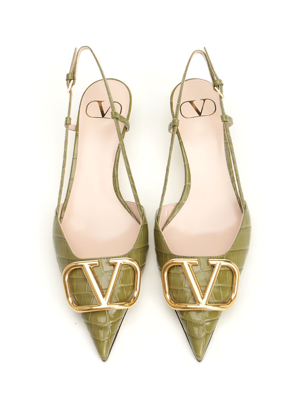 Valentino Garavani Vlogo Signature Slingback In Leather Decollete - Verde | 20d7ac3295988ddaff9c2ad087ba0c099234d8a5