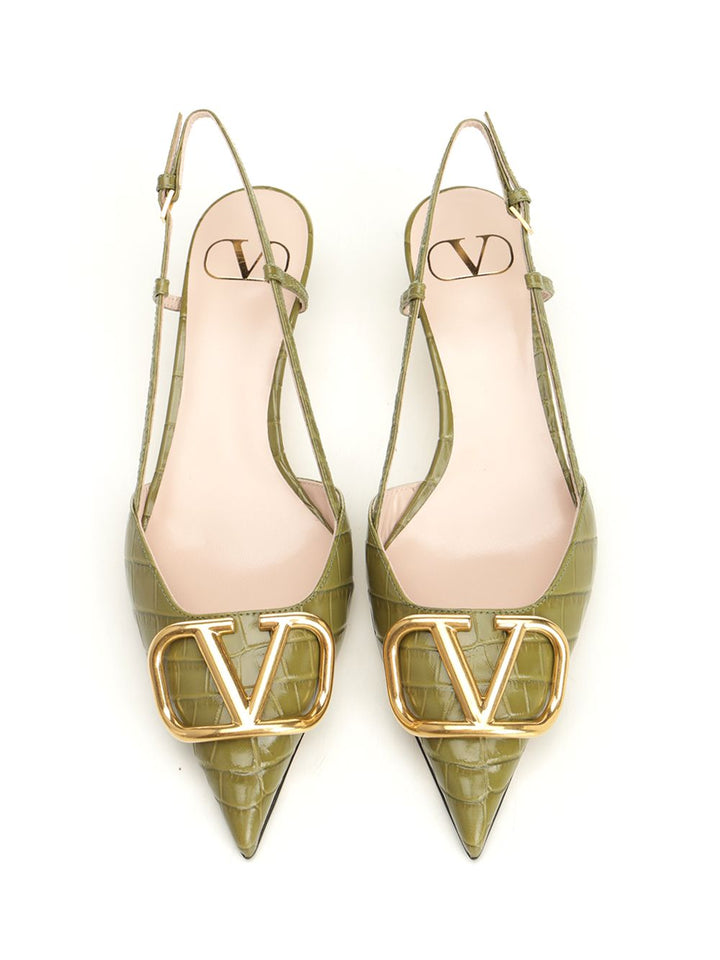 Valentino Garavani Vlogo Signature Slingback In Leather Decollete - Verde | 20d7ac3295988ddaff9c2ad087ba0c099234d8a5