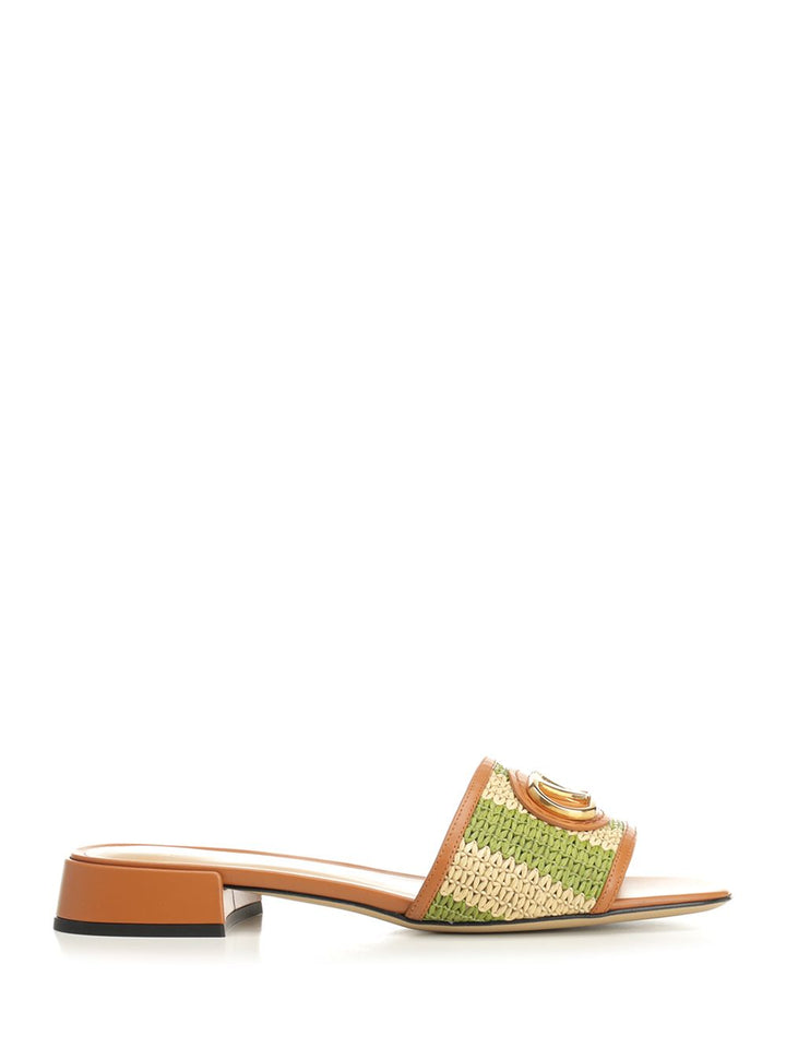 Valentino Garavani Striped Raffia And Leather Slides Scarpe basse - Verde | 02e1a65d92c3cb84de375fd908641c5e35486f3b