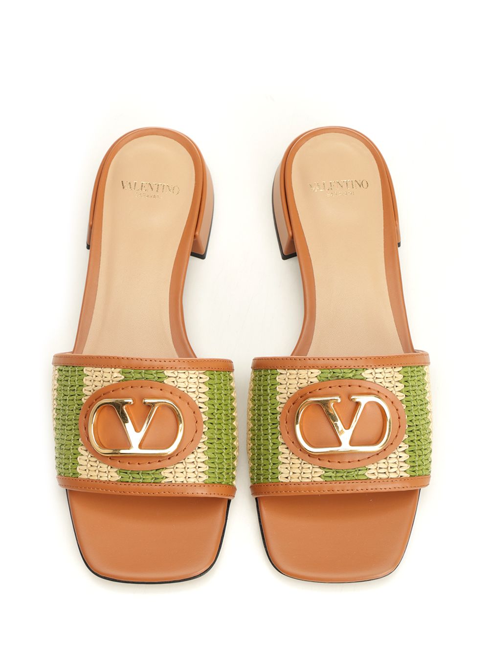 Valentino Garavani Striped Raffia And Leather Slides Scarpe basse - Verde | 1737da55dd442d28b86d3238b769886097fb5315