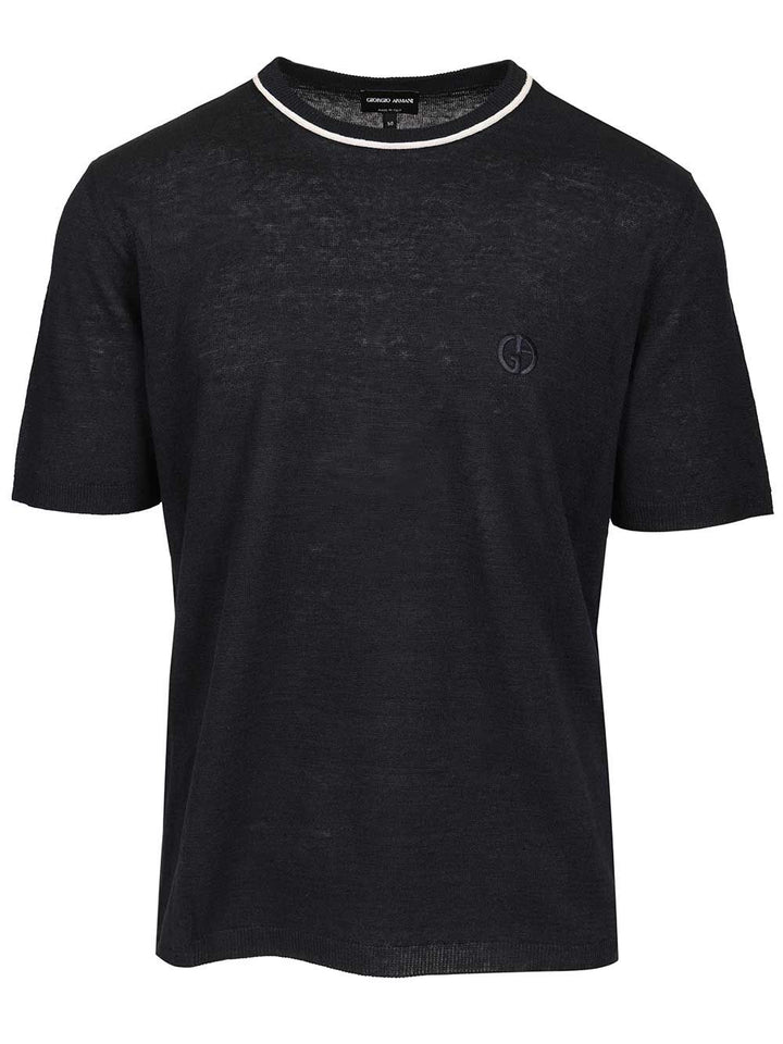 Giorgio Armani Crew Neck Sweater In Linen And Silk Knitwear - Blu | 3ceb4764c9f16faddbcc1b25308a6689e9029450