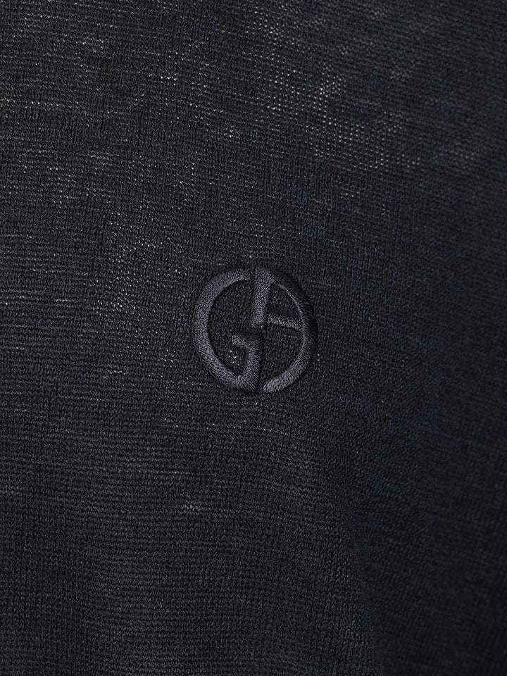 Giorgio Armani Crew Neck Sweater In Linen And Silk Knitwear - Blu | 3a2586dad753cc959753cebe80c81bb034d6f464