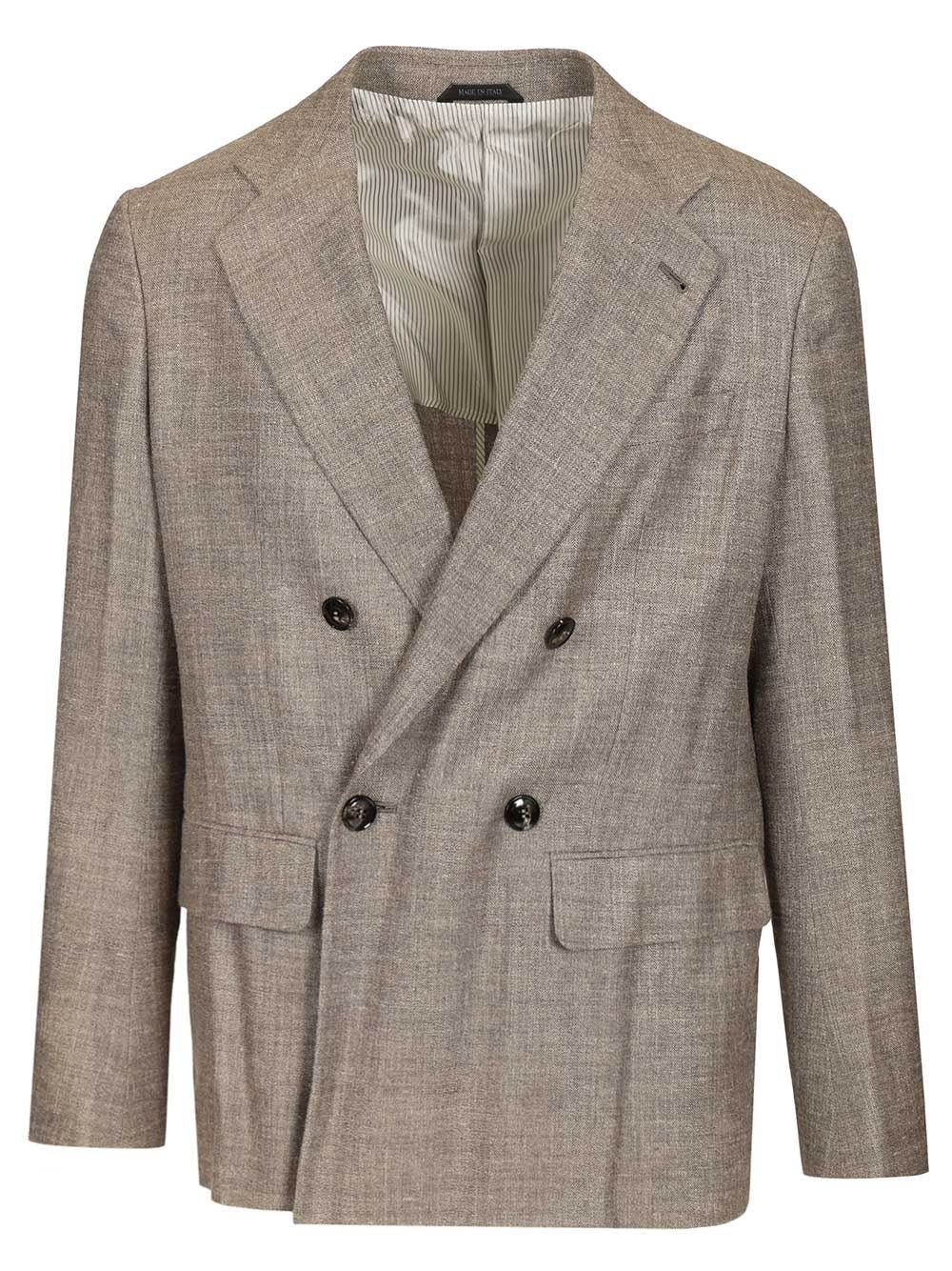 Giorgio Armani Double-Breasted Linen Blend Blazer Giacche - Grey | 564486cc9d056b2e9dee15d891103b0b39283a69