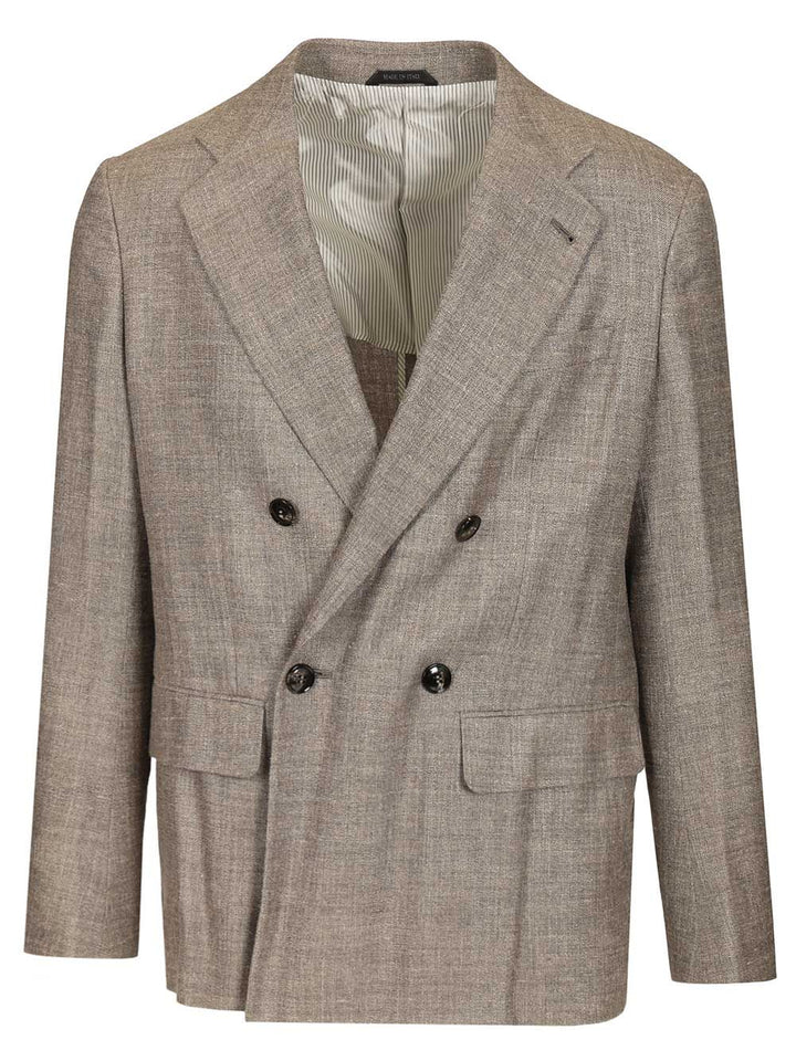 Giorgio Armani Double-Breasted Linen Blend Blazer Giacche - Grey | 564486cc9d056b2e9dee15d891103b0b39283a69