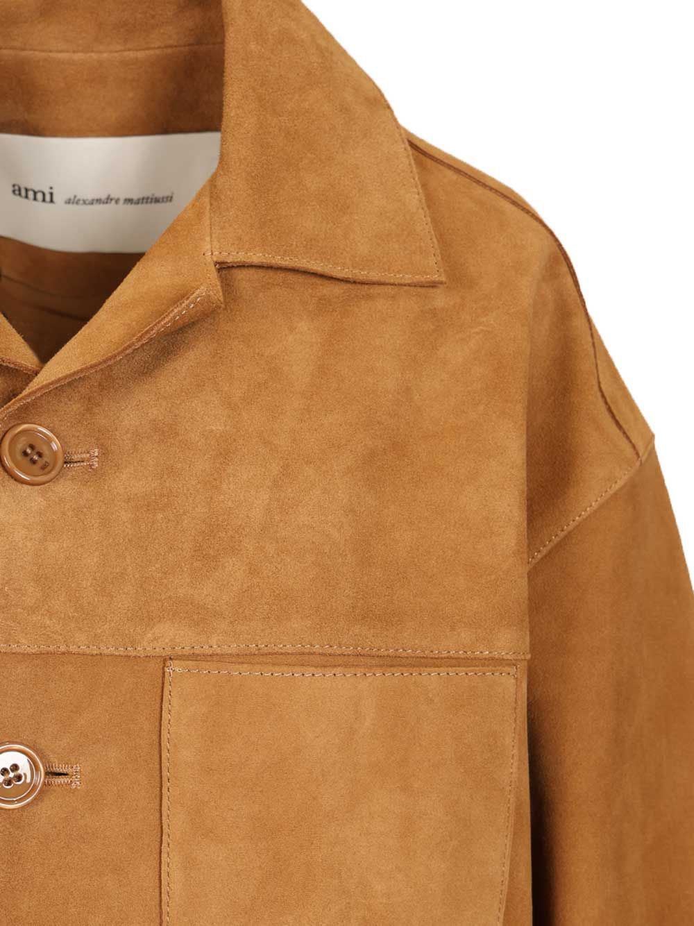 Ami Suede Overshirt Giacche - Beige | 63221049722c9cb8c5ca62daf80200c8926ef16e