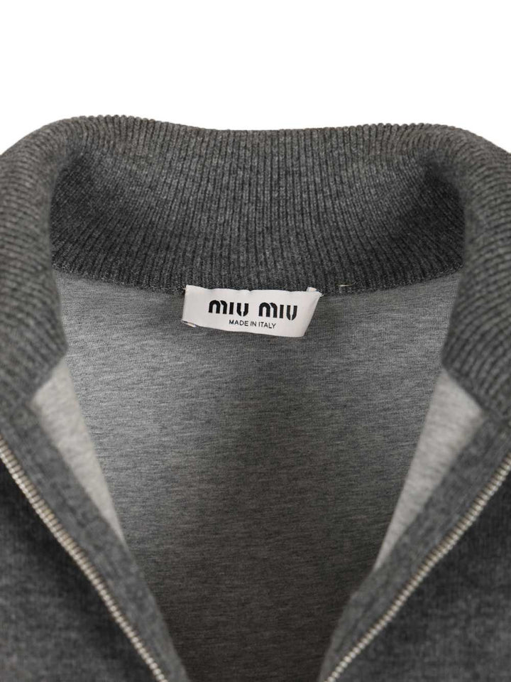 Miu Miu Cashmere And Jersey Zip-Up Sweater Knitwear - Grey | eaa0cbc6294d92580dbc9cdebb7013f6835fe30d