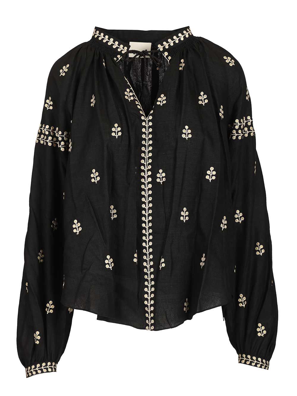 Isabel Marant Rodis Blouse In Embroidered Tussar Silk Shirts - Nero | 2419b99f3e90937053e43c49e03286e62e933f64