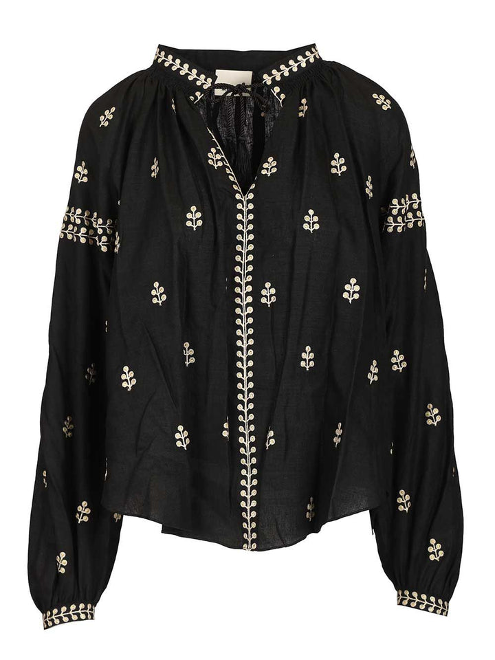 Isabel Marant Rodis Blouse In Embroidered Tussar Silk Shirts - Nero | 2419b99f3e90937053e43c49e03286e62e933f64