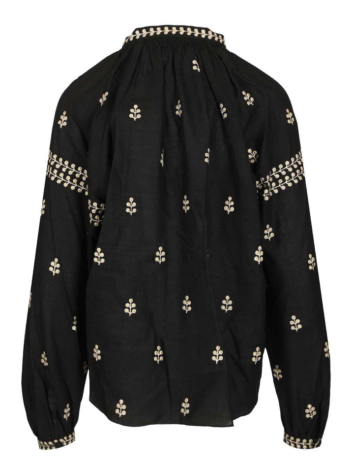Isabel Marant Rodis Blouse In Embroidered Tussar Silk Shirts - Nero | 62550f483c7147b2df533cc24a5c9679b7029391