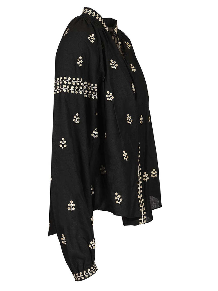 Isabel Marant Rodis Blouse In Embroidered Tussar Silk Shirts - Nero | dd3f3cc79fd439d5e546b31d49c482e40f504794