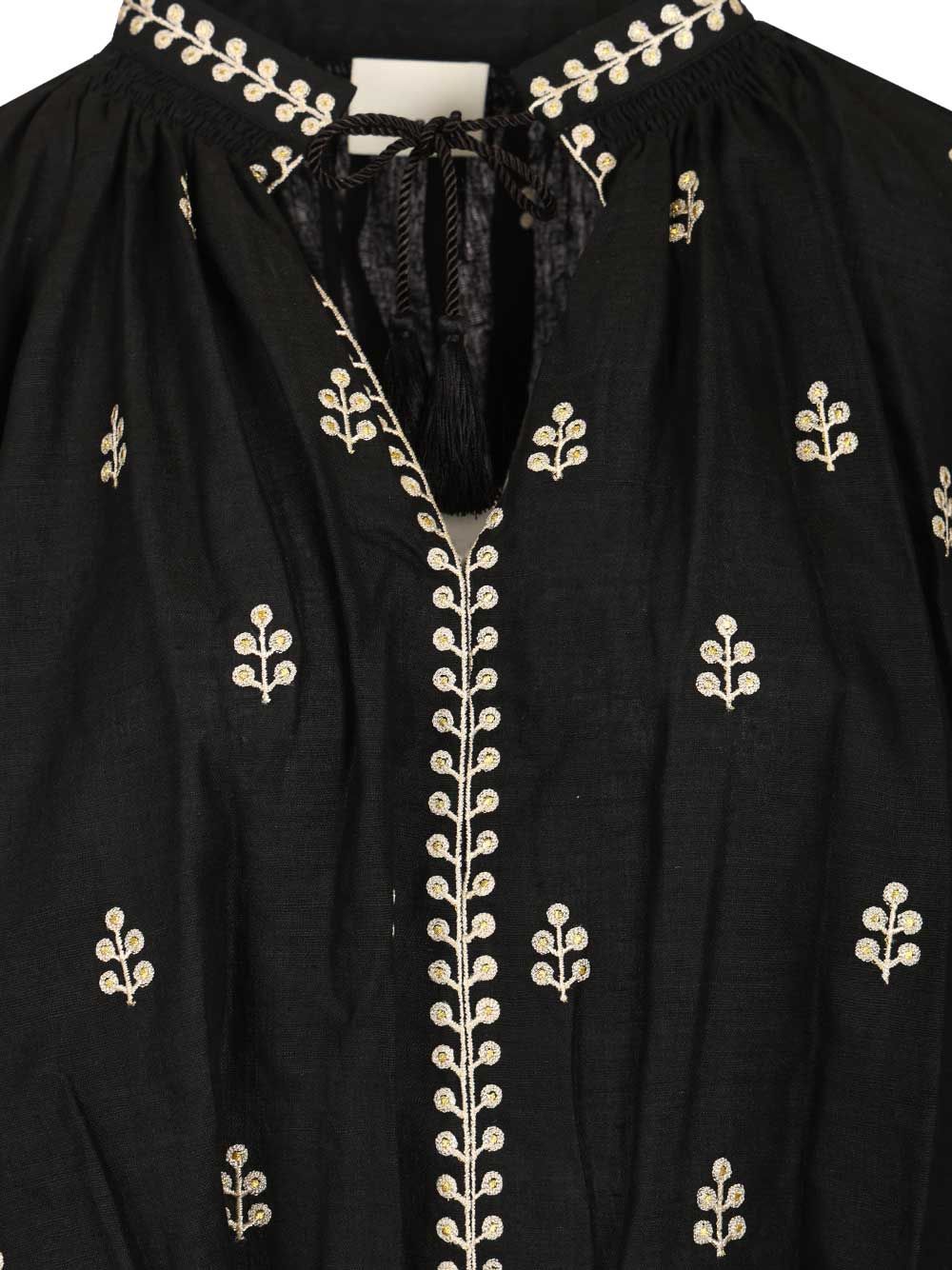 Isabel Marant Rodis Blouse In Embroidered Tussar Silk Shirts - Nero | 5520de4c01e6226a423ad177953631a5c05d9d63