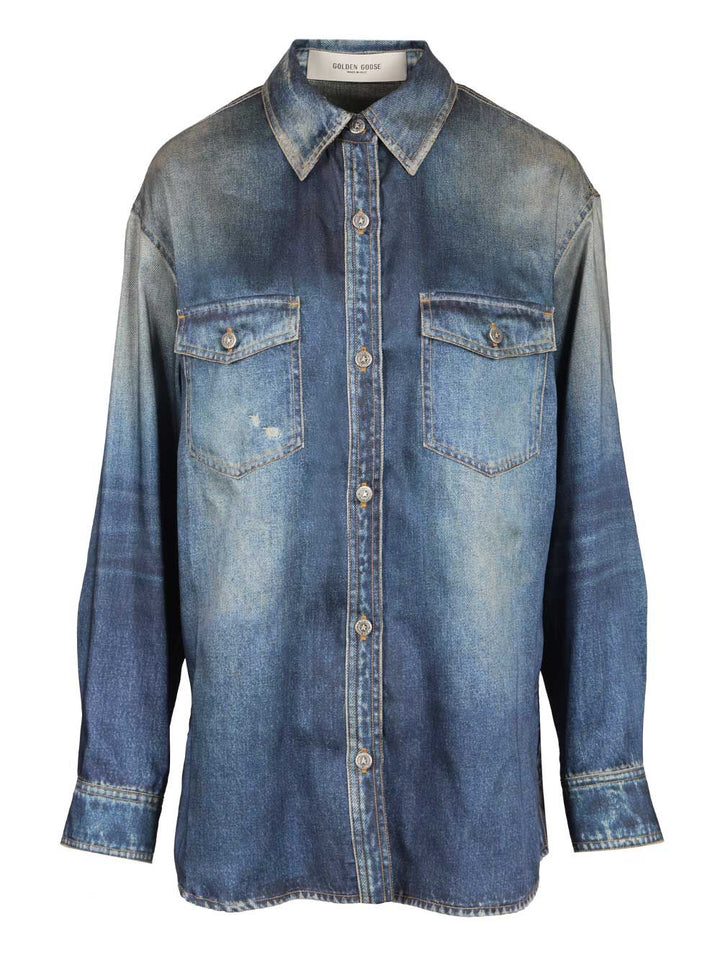 Golden Goose Deluxe Brand Patty Denim Shirt Casual - Blu | 6464790b1fef3d42d5a25b84af983c2b313541ae