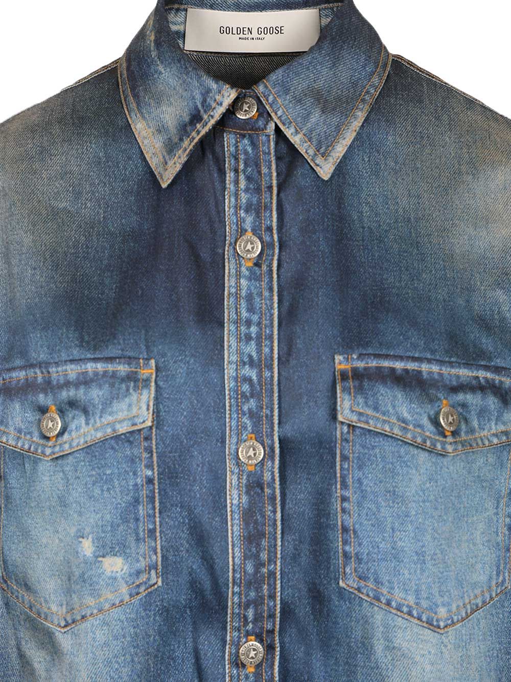 Golden Goose Deluxe Brand Patty Denim Shirt Casual - Blu | 78e4cf15028bdef58877c03bc0c397b2993788c8