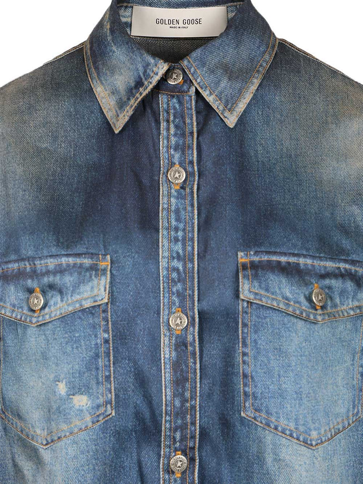 Golden Goose Deluxe Brand Patty Denim Shirt Casual - Blu | 78e4cf15028bdef58877c03bc0c397b2993788c8
