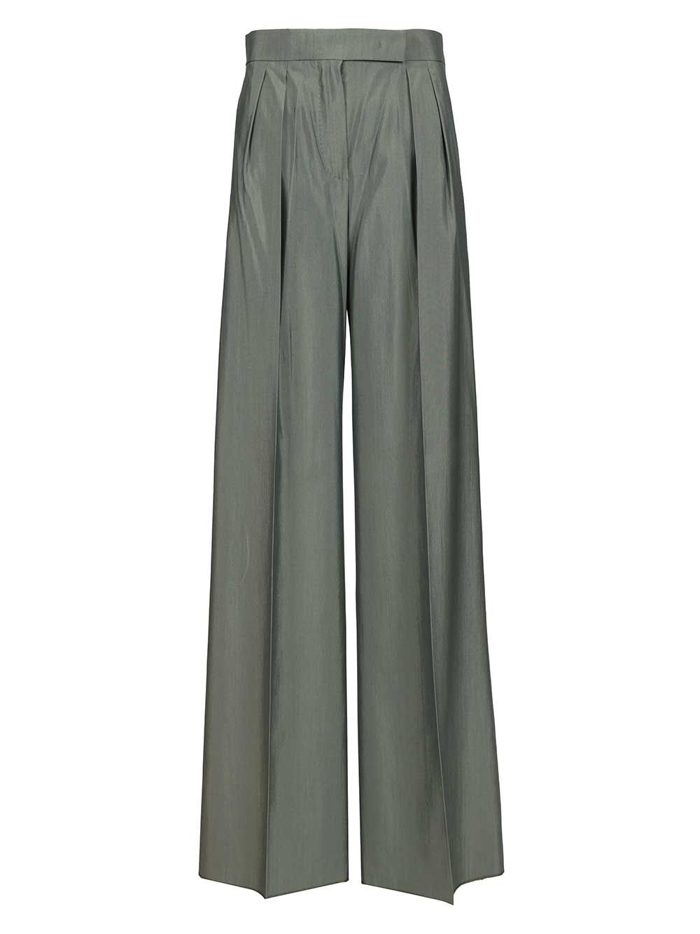 Max Mara Wide-Leg  In Wool And Silk Trousers - Verde | 6367643153dffba873a4becf32c0673a87e6de97