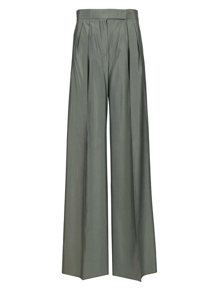 Max Mara Wide-Leg  In Wool And Silk Trousers - Verde | 6367643153dffba873a4becf32c0673a87e6de97
