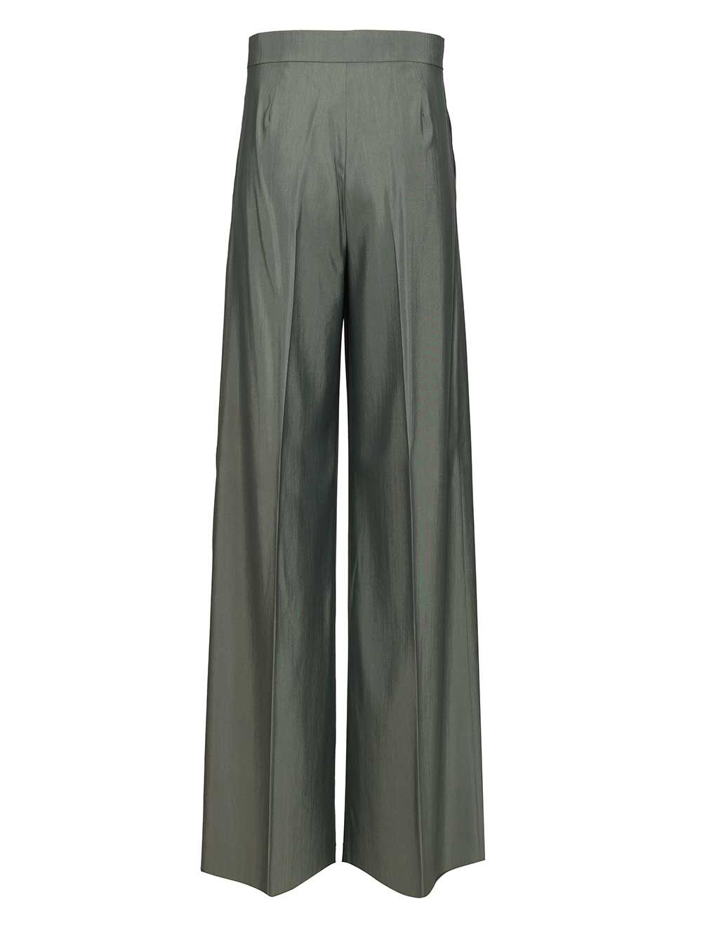 Max Mara Wide-Leg  In Wool And Silk Trousers - Verde | 492b685434585fc08ce153c21655e95487bbe3b5