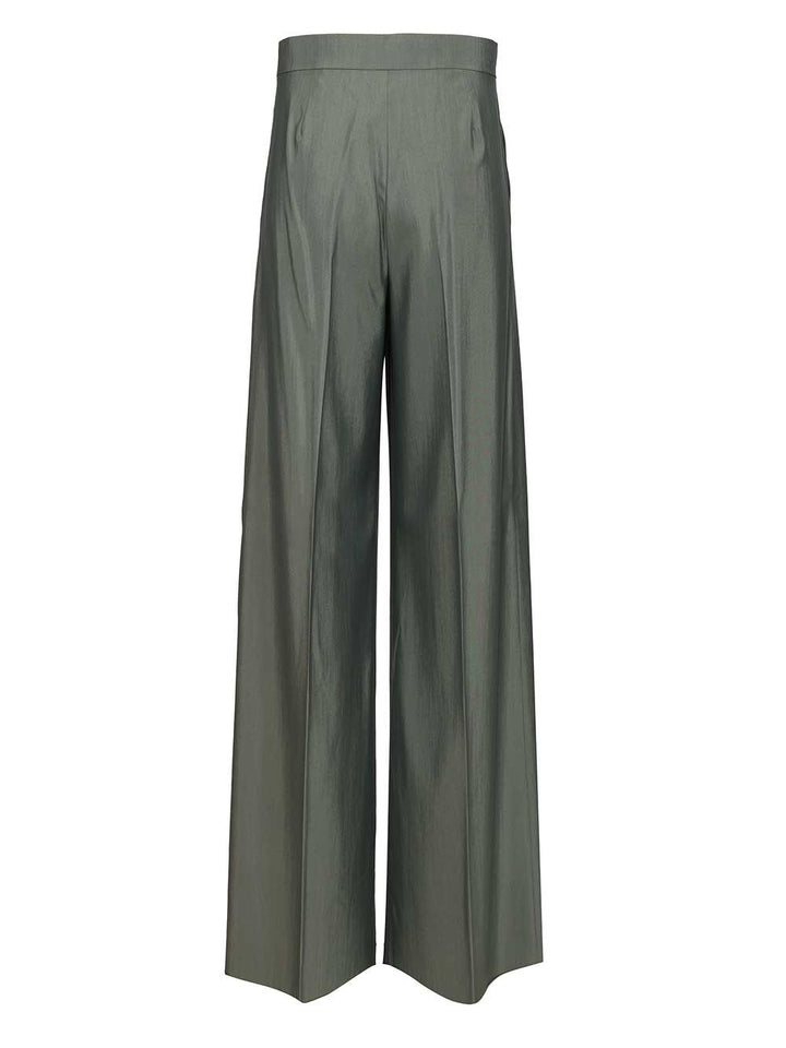 Max Mara Wide-Leg  In Wool And Silk Trousers - Verde | 492b685434585fc08ce153c21655e95487bbe3b5