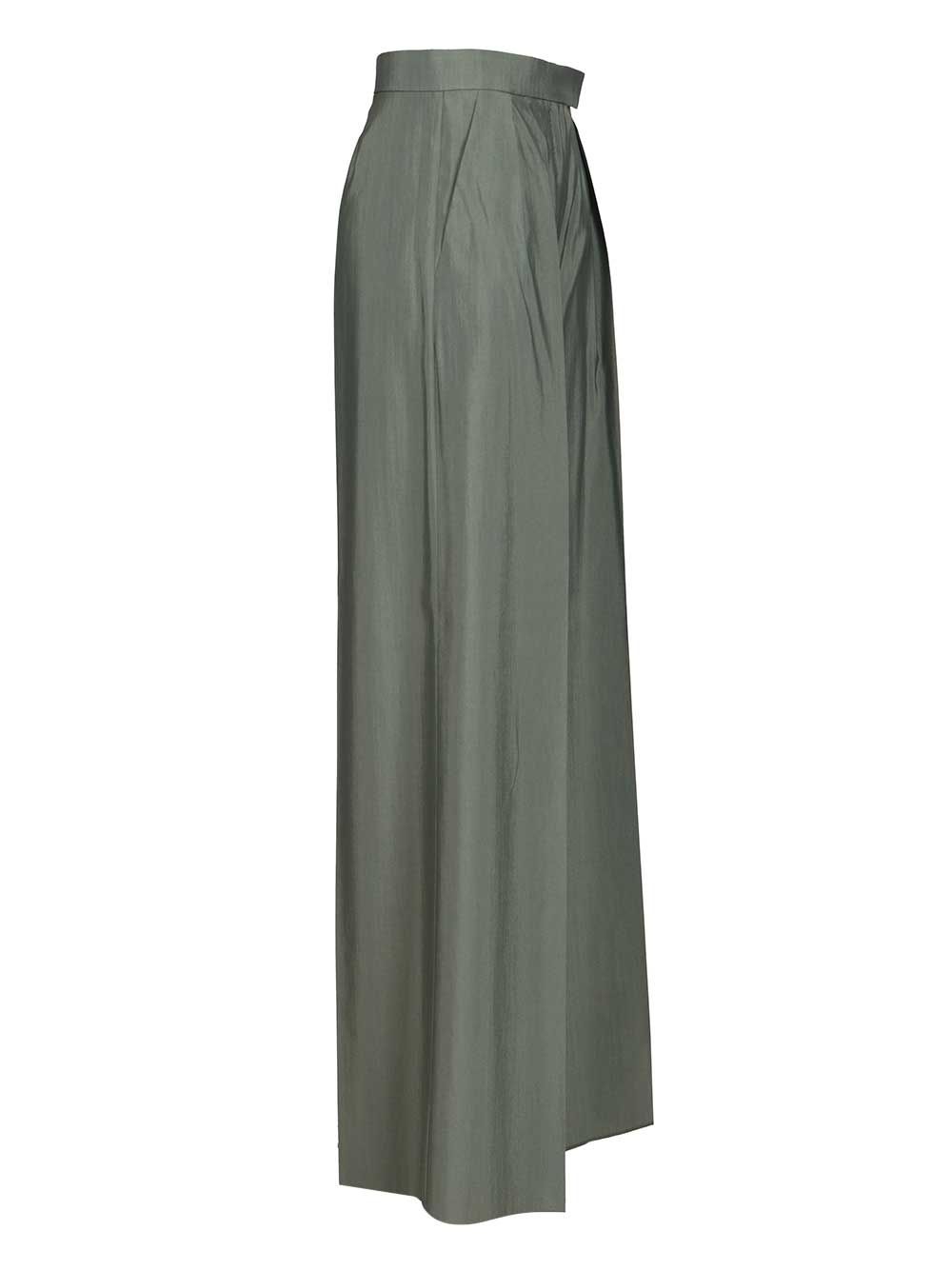 Max Mara Wide-Leg  In Wool And Silk Trousers - Verde | 518f3468435e41a1544e6dffaf2449f9faee3c6f