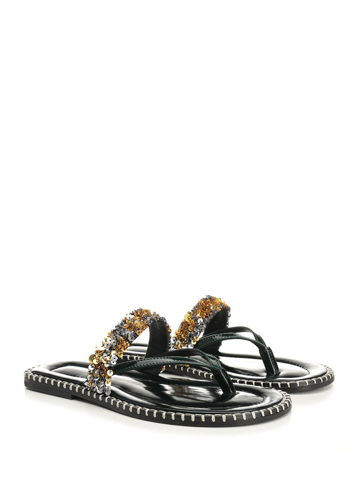 Dries Van Noten Leather Flip-Flops With Sequins Scarpe basse - Nero | 48c5b229a471dce6449b5dd237aadbdbbee83847
