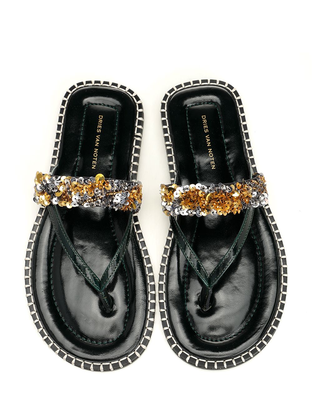 Dries Van Noten Leather Flip-Flops With Sequins Scarpe basse - Nero | 7b9806e6f675ad5e9979c3ca4931e1126aa72d03