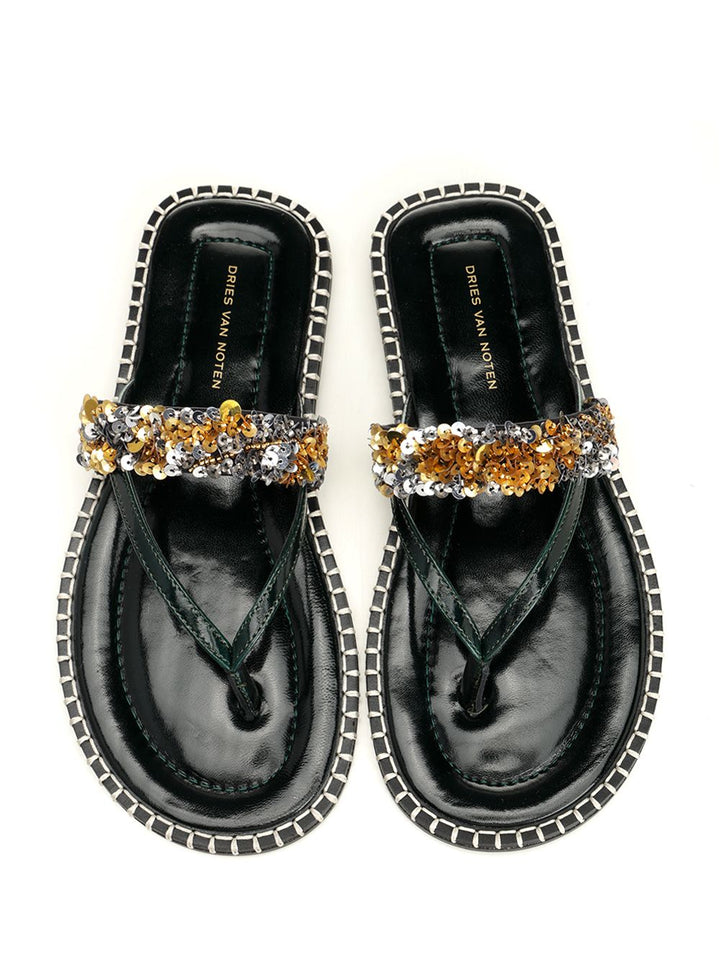 Dries Van Noten Leather Flip-Flops With Sequins Scarpe basse - Nero | 7b9806e6f675ad5e9979c3ca4931e1126aa72d03