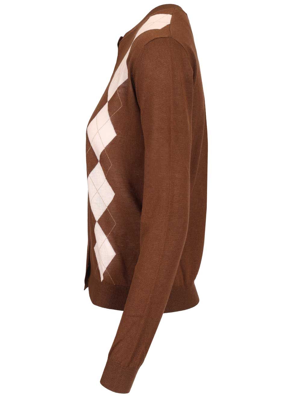 Max Mara Studio Argyle Wool And Silk Cardigan Knitwear - Marrone | 3c008a303d74ec1c170034073f11f2bb4a6c305d