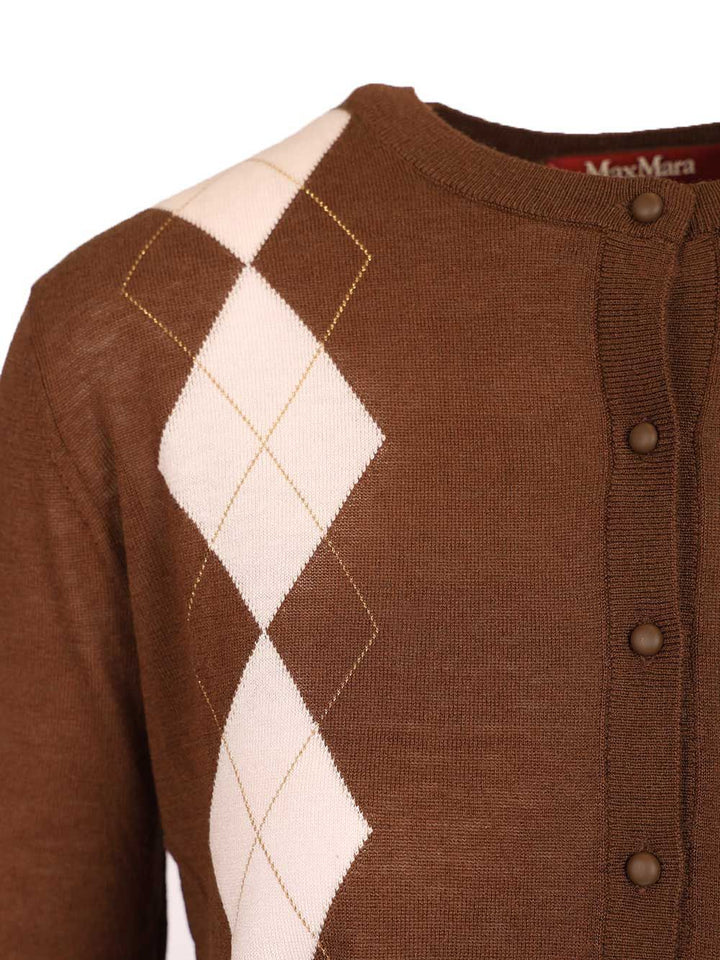 Max Mara Studio Argyle Wool And Silk Cardigan Knitwear - Marrone | 15ccda67e9c235448f4506d499eb077dbde6f7e6