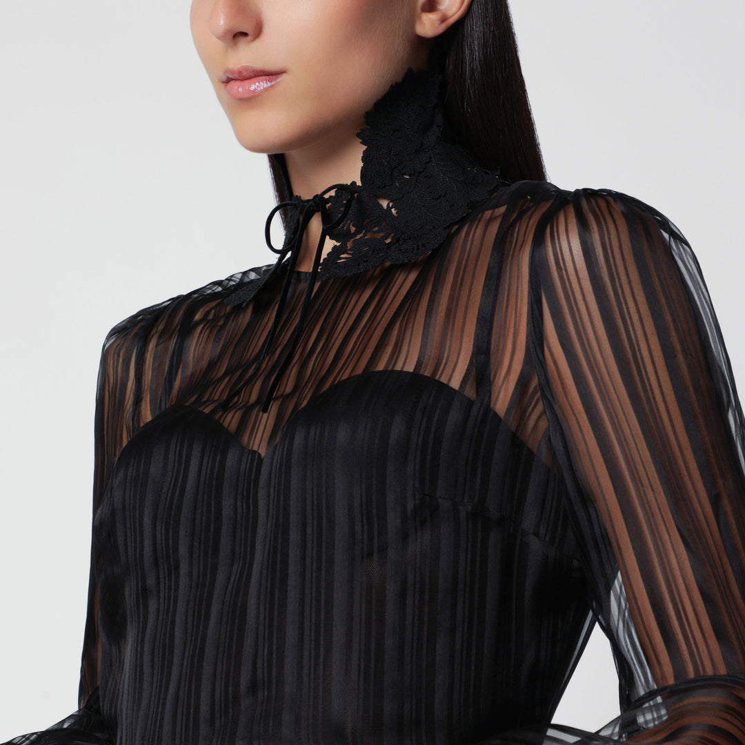 Zimmermann Robe Mini Valiant Black en organza de soie