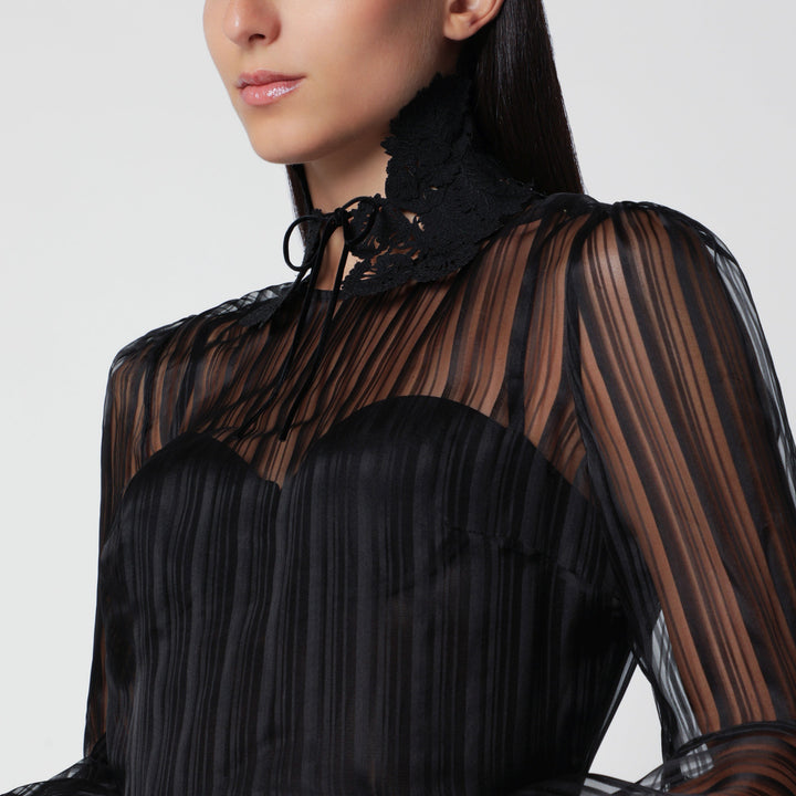 Zimmermann Robe Mini Valiant Black en organza de soie