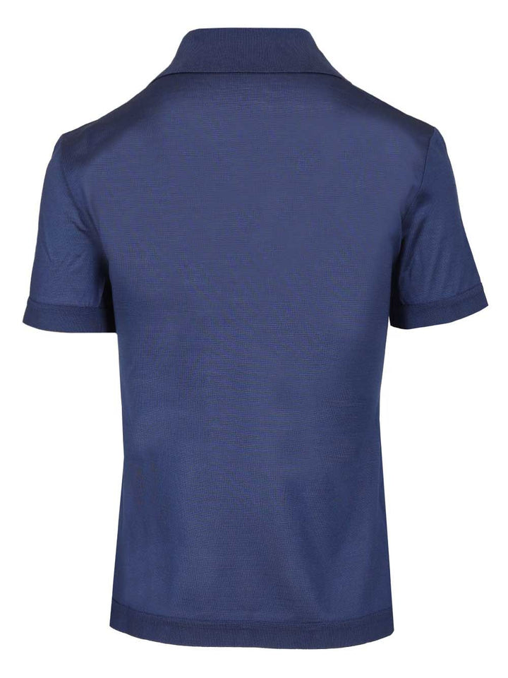 Max Mara Silk Jersey Polo shirt - Blu | d8fb838beef18452a3a1938ae40364965465db35