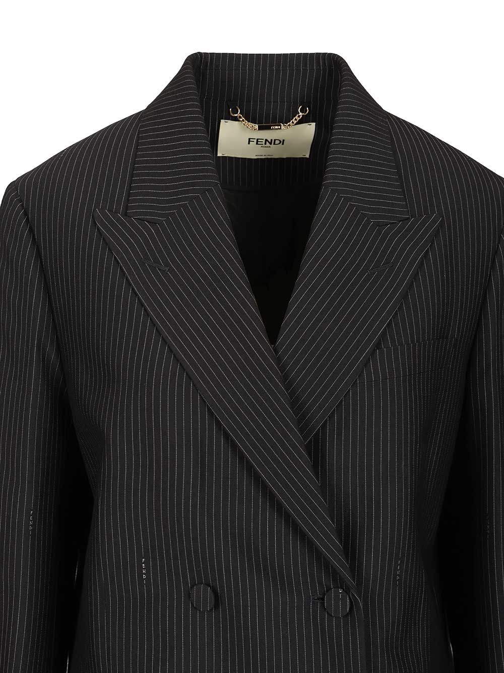 Fendi Pinstriped Wool Blazer Giacche - Blu | 33a05e563db433ef2b056130de73c3b2ec812c5e