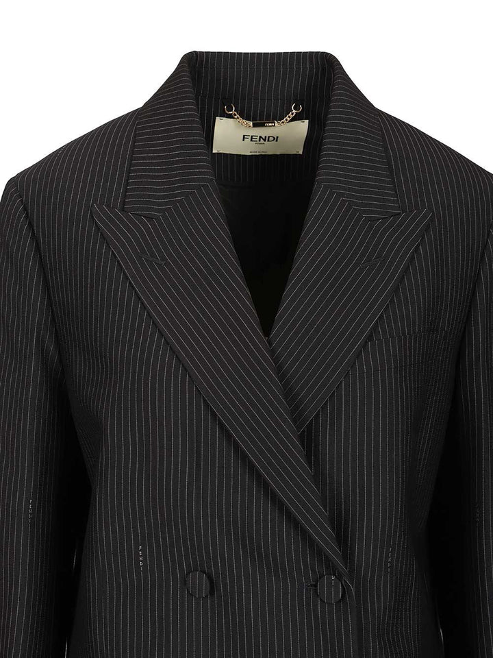 Fendi Pinstriped Wool Blazer Giacche - Blu | 33a05e563db433ef2b056130de73c3b2ec812c5e