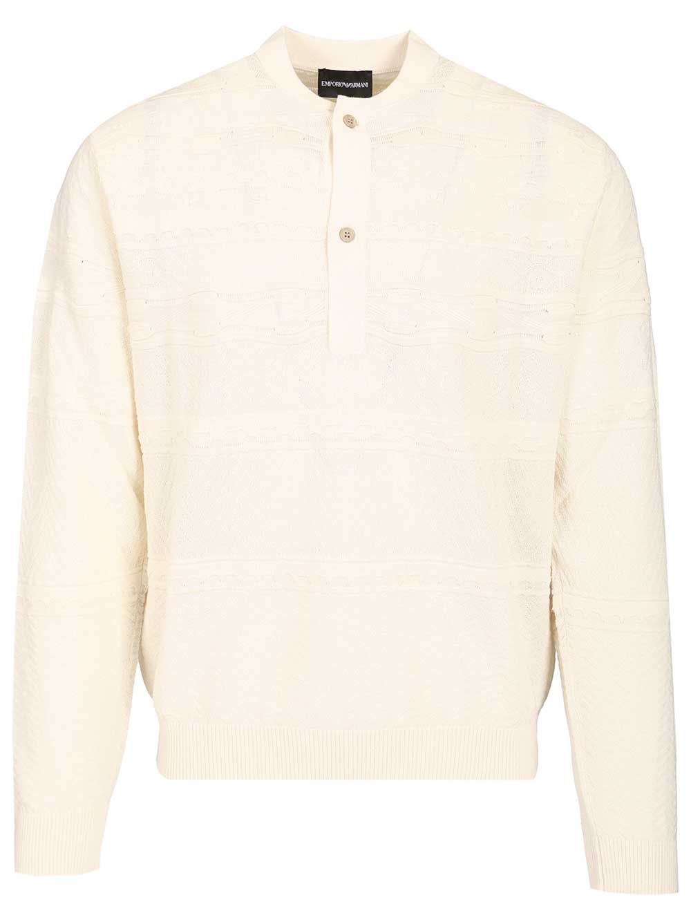 Emporio Armani Sweater With Henley Collar Knitwear - Bianco | 178e52aac97859991650dae36d0435ed41f57ac8