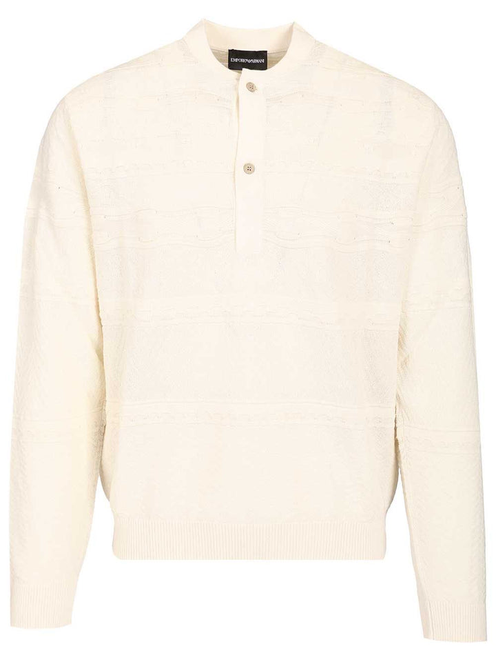 Emporio Armani Sweater With Henley Collar Knitwear - Bianco | 178e52aac97859991650dae36d0435ed41f57ac8