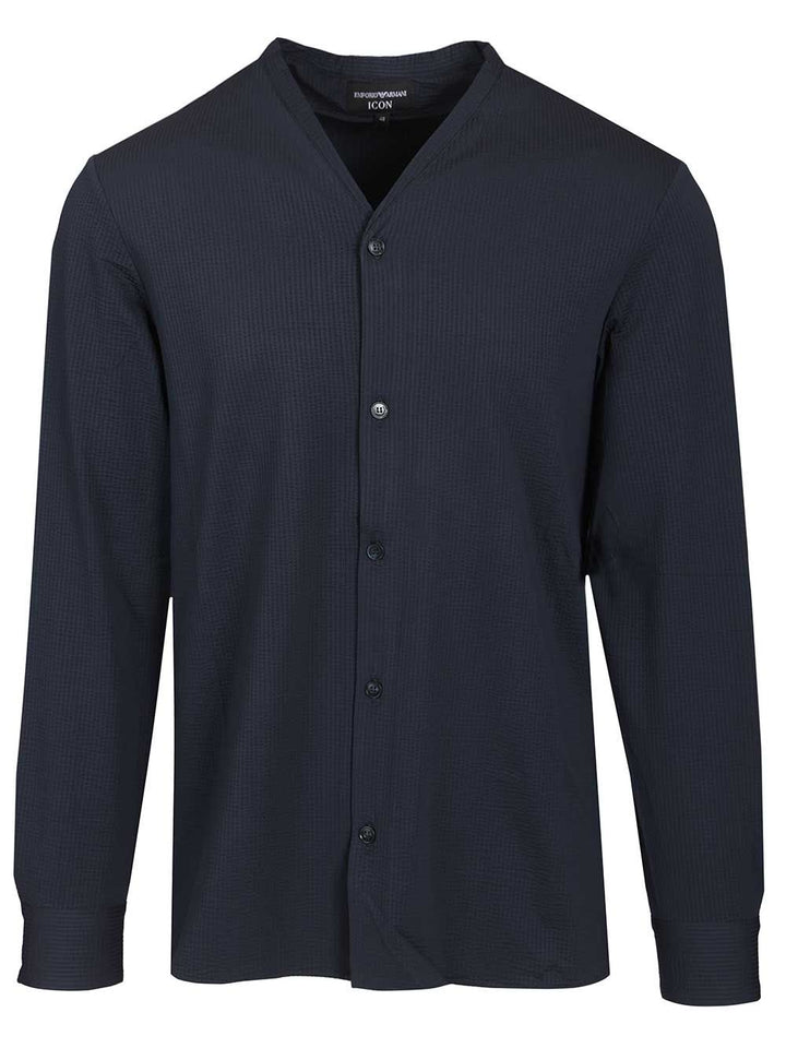 Emporio Armani Seersucker V-Neck Shirt Shirts - Blu | 1a76d257a7dae4ba23fab2685ca6b99e5745d3c2
