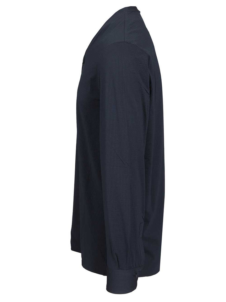 Emporio Armani Seersucker V-Neck Shirt Shirts - Blu | 441ac87782e0fa21d652a9d0b6a148f0a8ac24a3