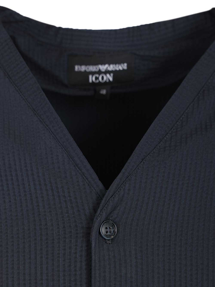 Emporio Armani Seersucker V-Neck Shirt Shirts - Blu | 4cfd4f040eb594966a8d5481ded1e396cb43f2e7